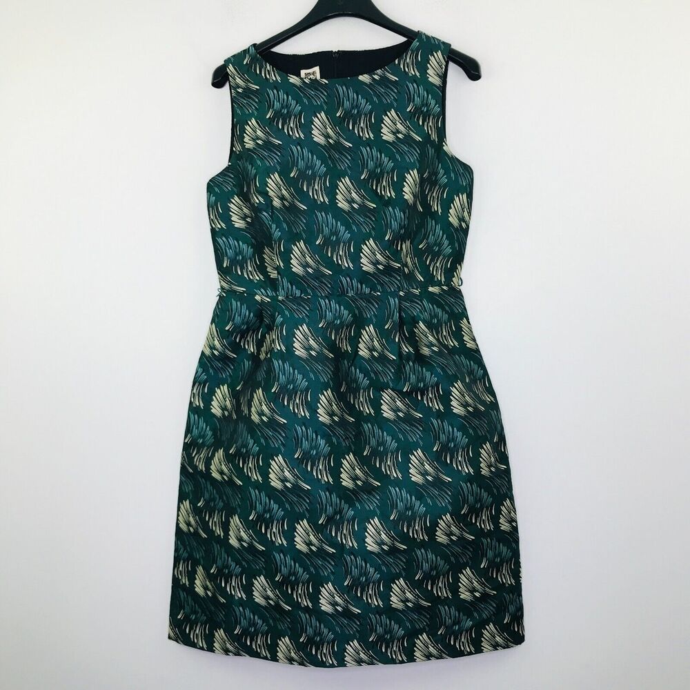 Anne Klein Women's 6 Dress Green Abstract Pattern Sleeveless A-Line BQ16